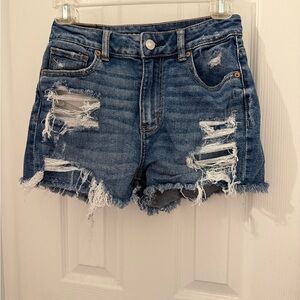 American Eagle Outfitters Blue Jean Shorts Distressed High-Waisted